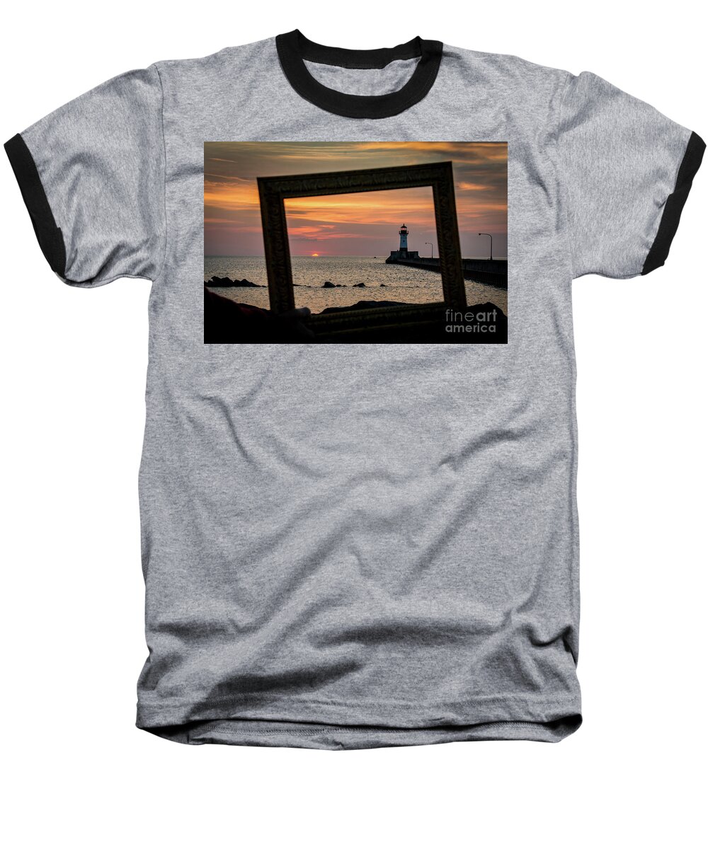 Lake Baseball T-Shirt featuring the photograph Duluth Harbor North Breakwater Light by Deborah Klubertanz