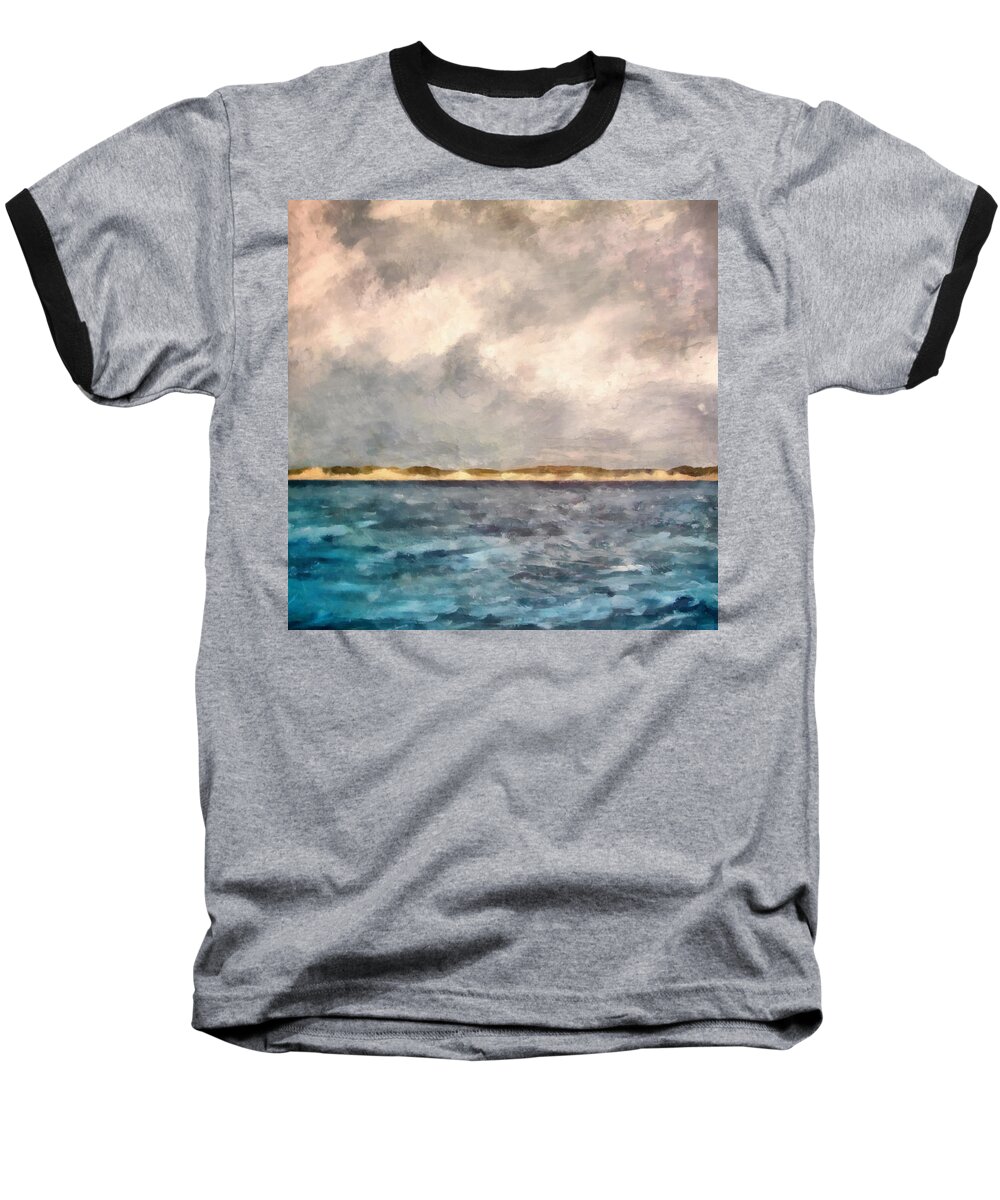 Dunes Baseball T-Shirt featuring the painting Dunes of Lake Michigan with Rough Seas by Michelle Calkins