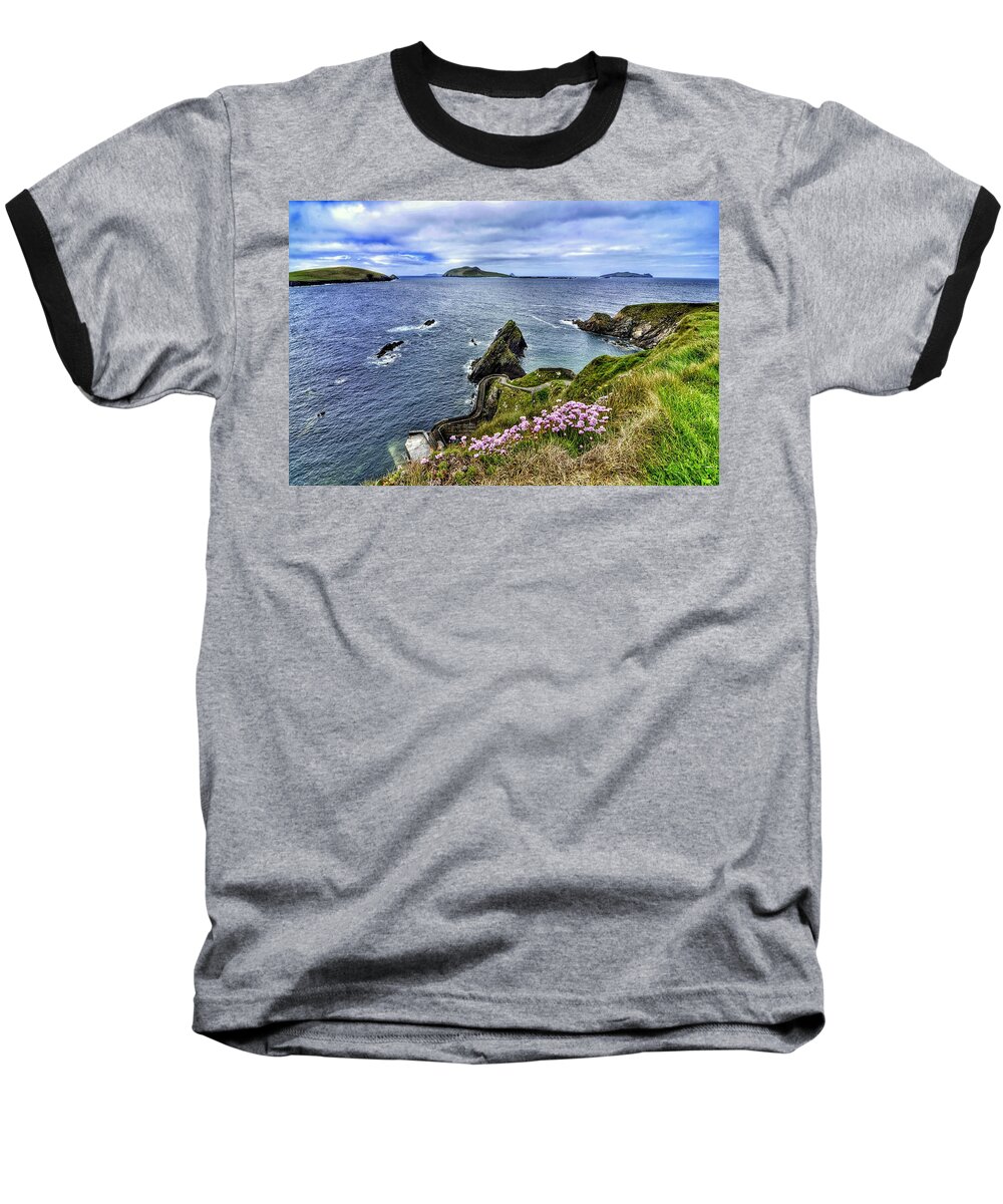 Dunquin Pier Baseball T-Shirt featuring the photograph Dunquin Flowers by Joe Ormonde