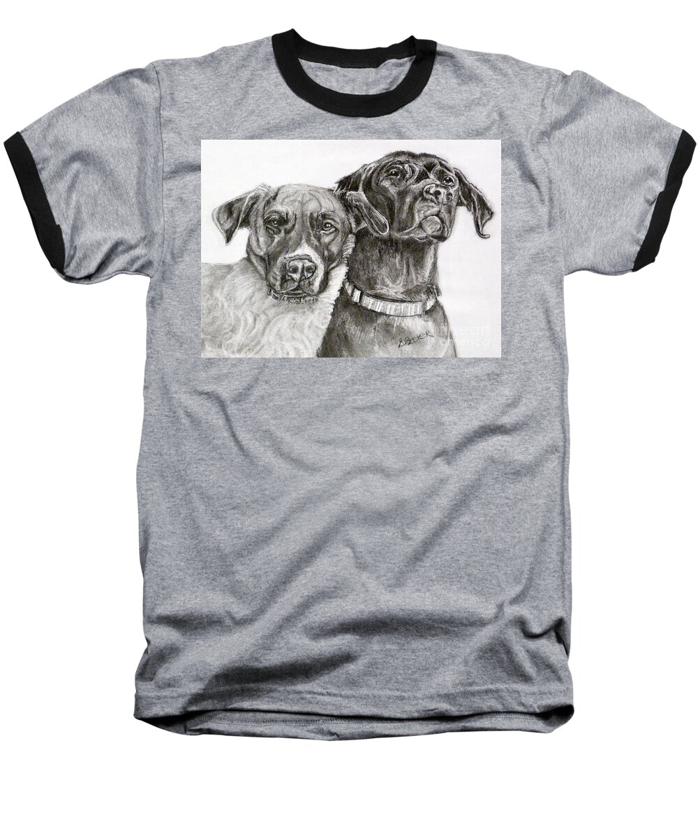 Dog Baseball T-Shirt featuring the drawing Duo by Susan A Becker