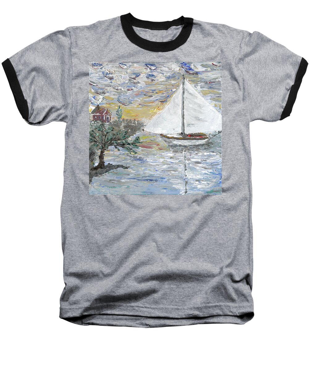 Seascape Baseball T-Shirt featuring the painting Dutch shore by Ovidiu Ervin Gruia