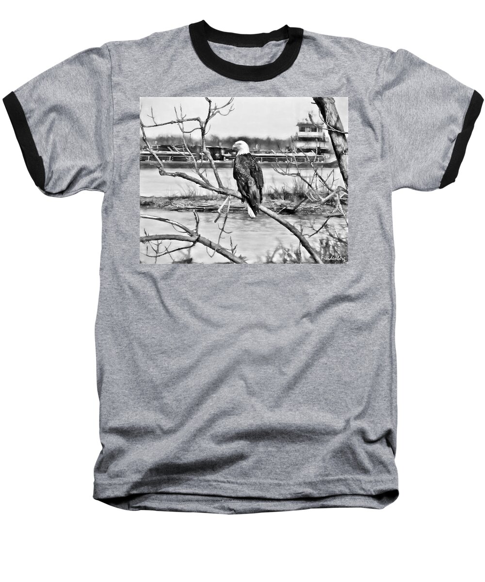Eagles Baseball T-Shirt featuring the photograph Eagle on the Illinois River by John Freidenberg