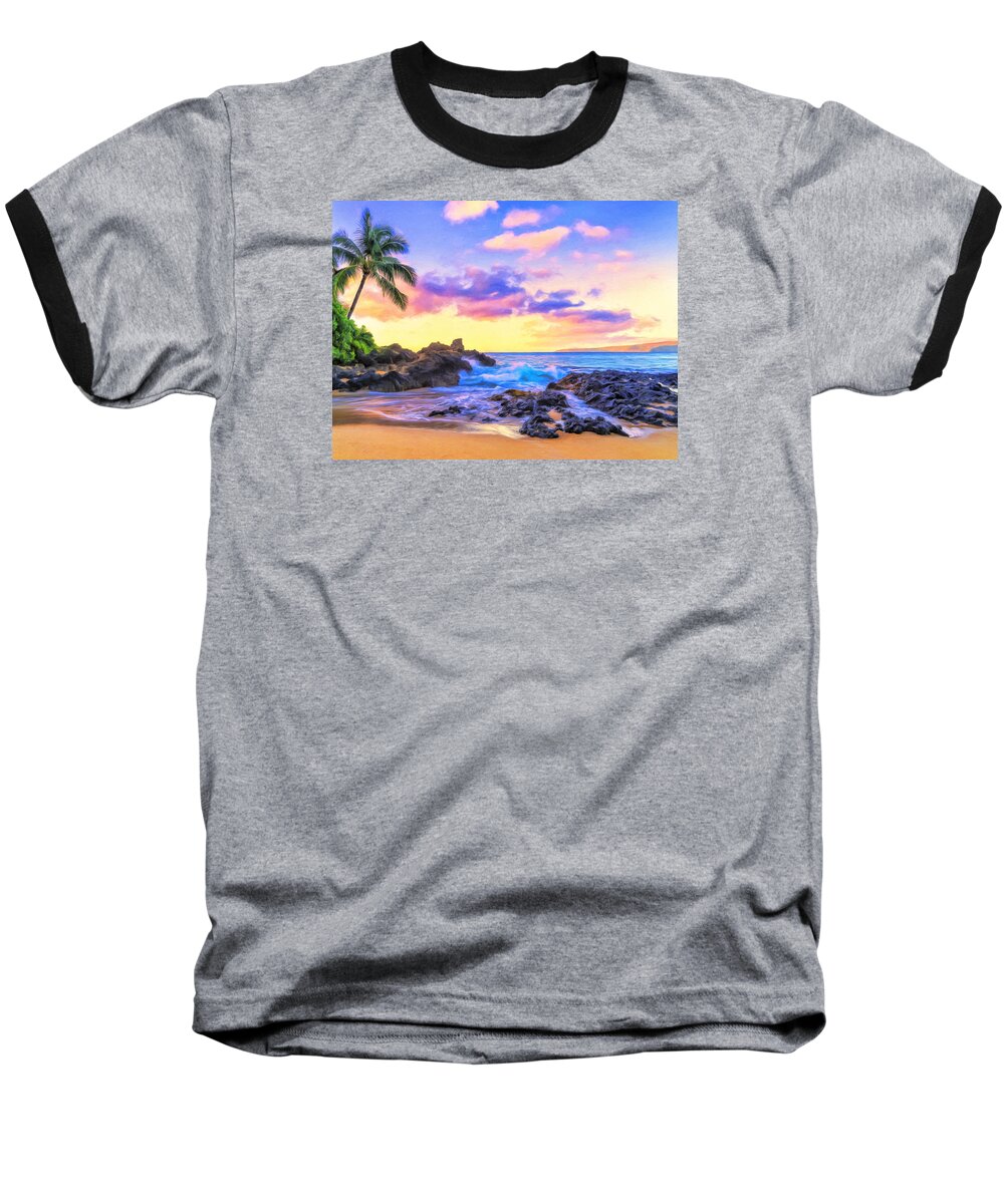 Secret Cove Baseball T-Shirt featuring the painting Early Morning at Secret Cove Maui by Dominic Piperata