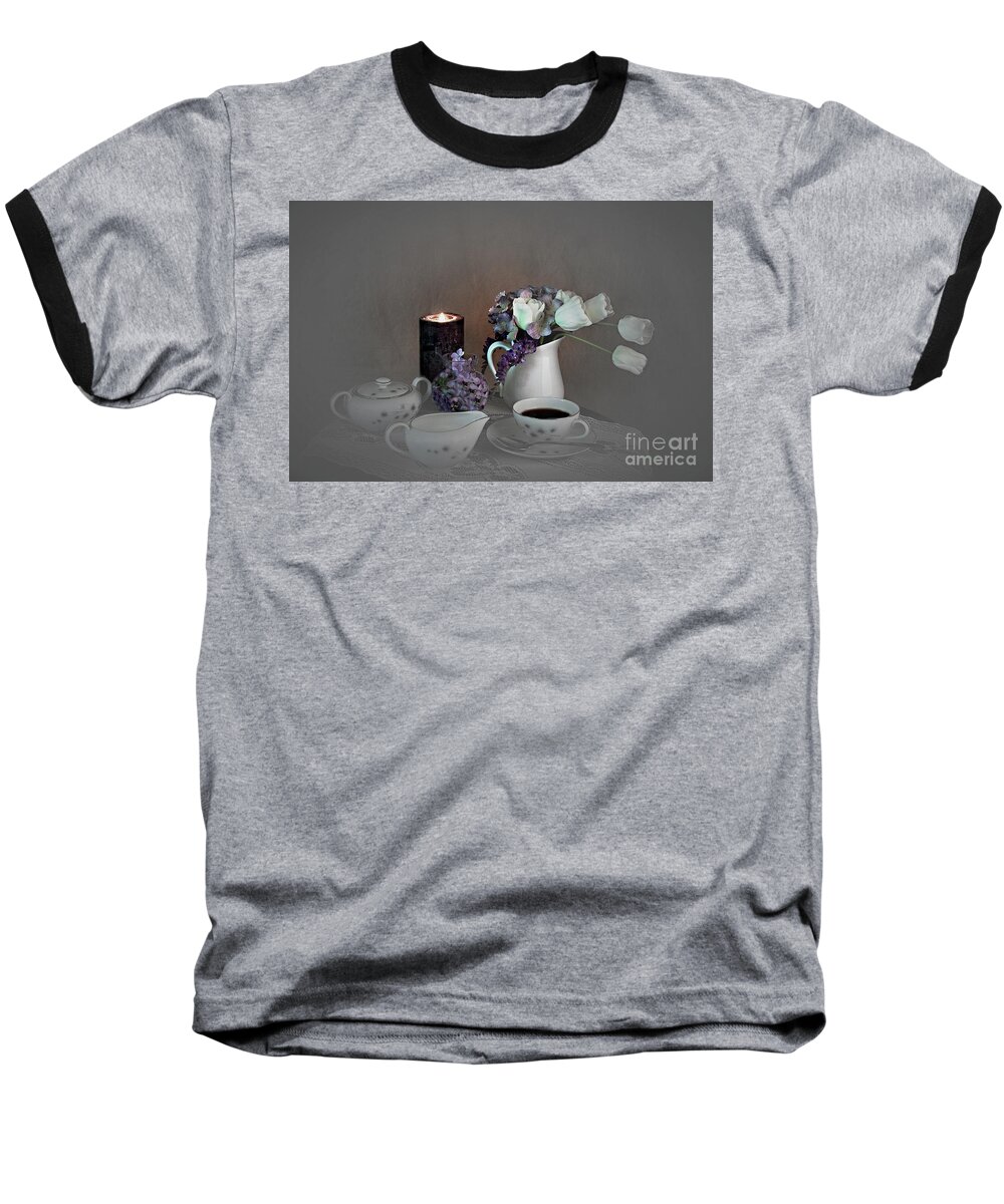 Still Life Baseball T-Shirt featuring the photograph Early Morning Coffee by Sherry Hallemeier
