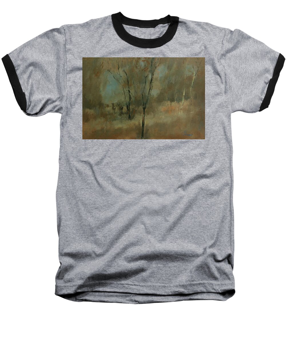 Landscape Baseball T-Shirt featuring the painting Early Spring by Attila Meszlenyi
