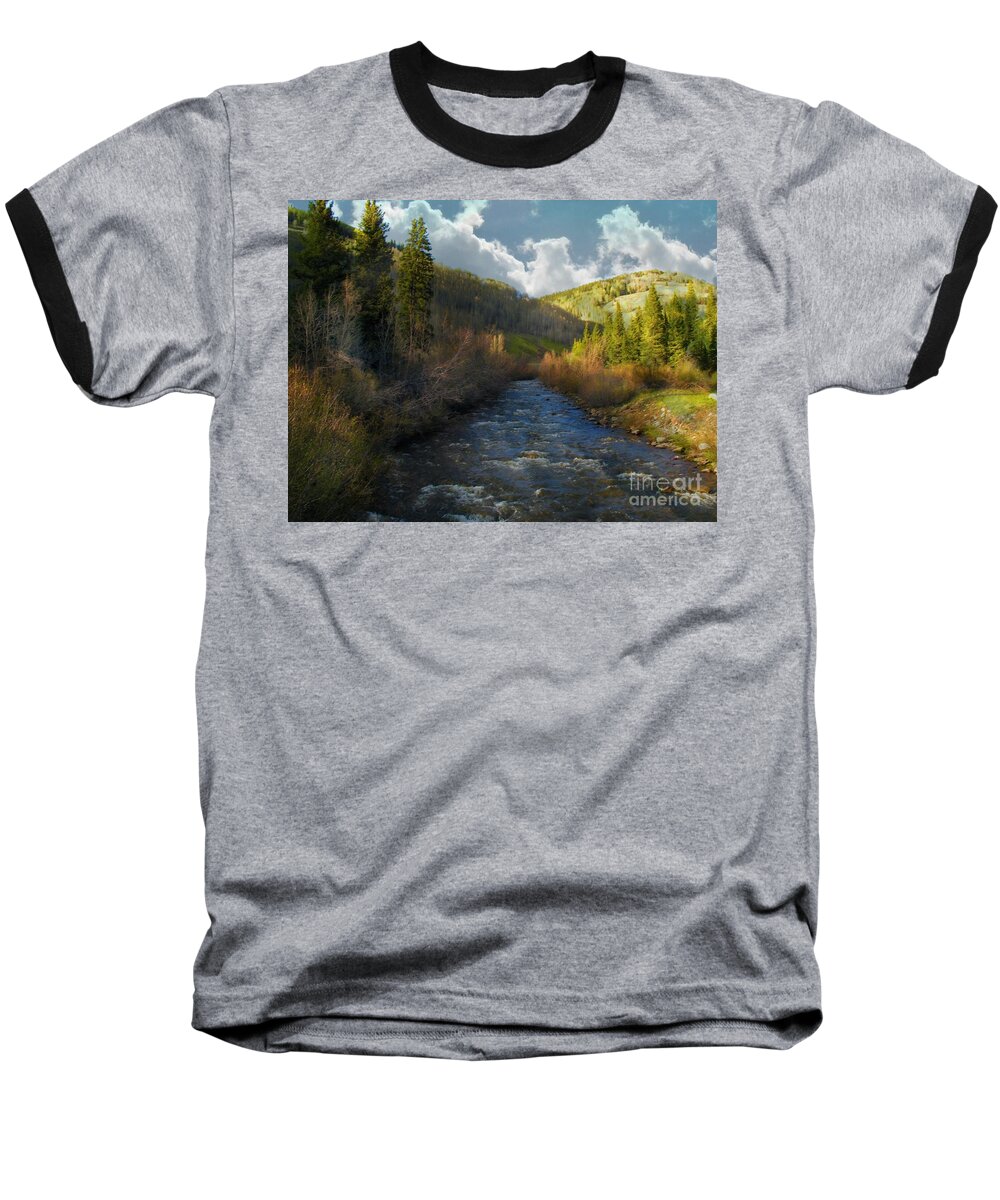 Early Spring Delores River On The San Jaun Side Of The Mountains Baseball T-Shirt featuring the digital art Early Spring Delores River by Annie Gibbons