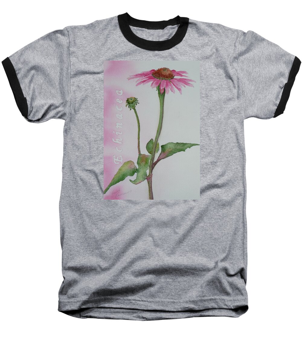 Flower Baseball T-Shirt featuring the painting Echinacea by Ruth Kamenev