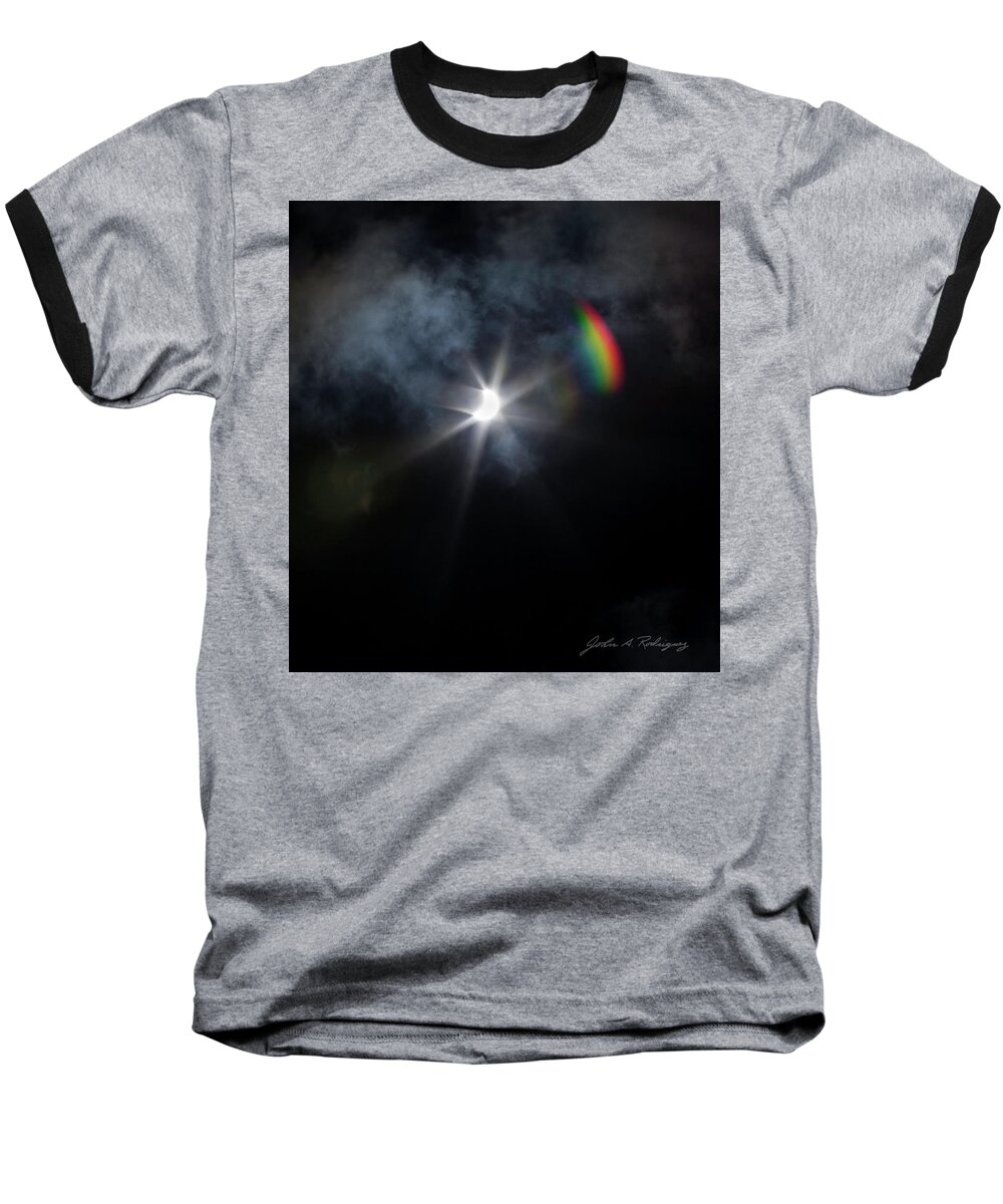 Sun Baseball T-Shirt featuring the photograph Solar Eclipse 2017 and Rainbow by John A Rodriguez