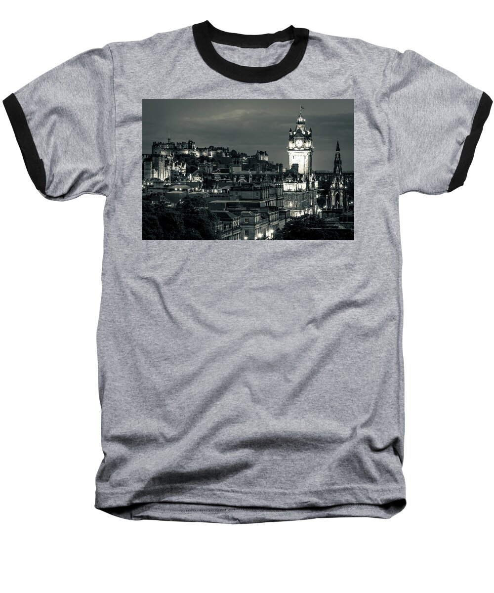 Edinburgh Baseball T-Shirt featuring the photograph Edinburgh in Black and White by Andrew Matwijec
