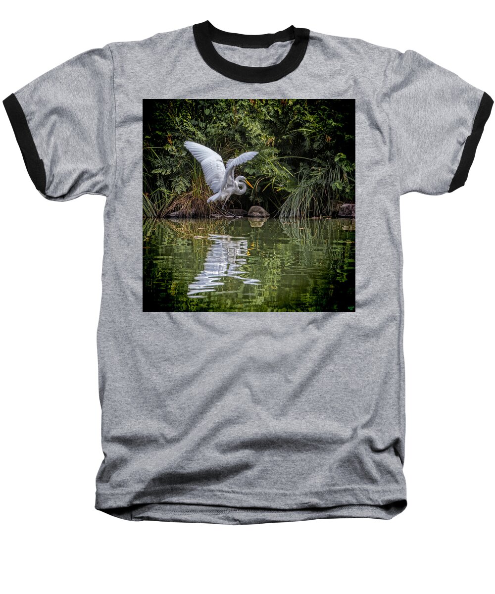 Egret Baseball T-Shirt featuring the photograph Egret Hunting for Lunch by Chris Lord