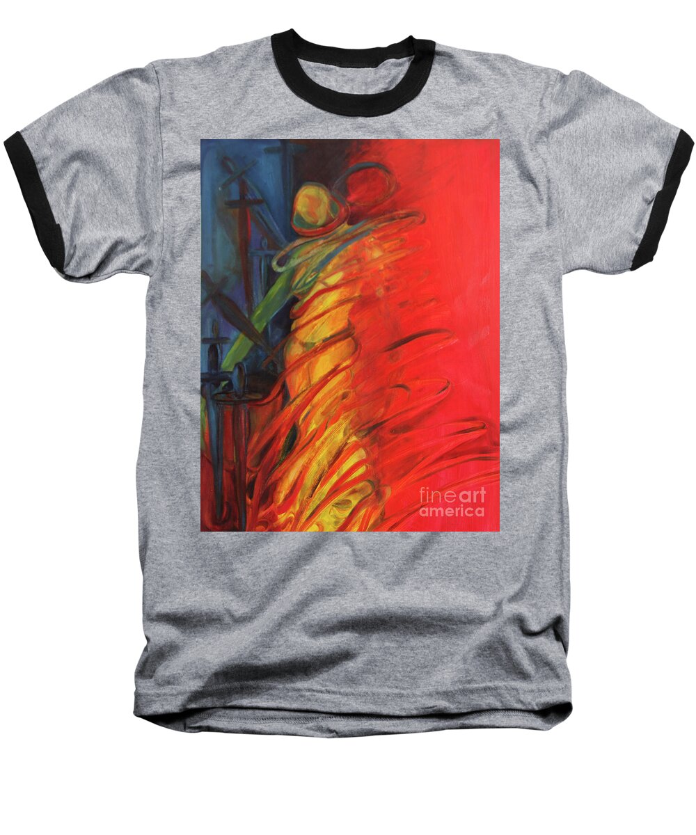 Oil Painting Baseball T-Shirt featuring the painting Eight of Swords by Daun Soden-Greene