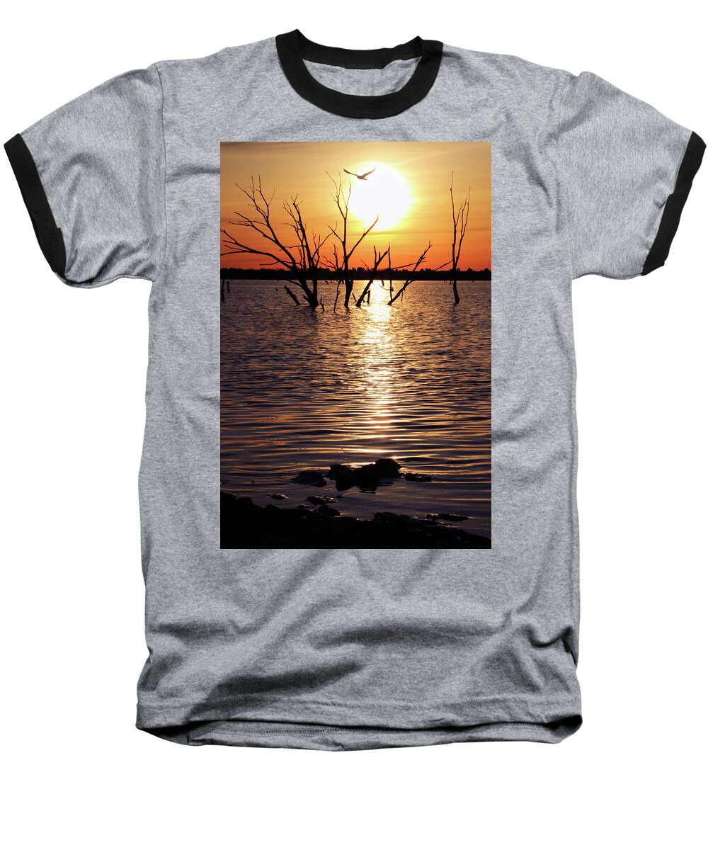 Lake Baseball T-Shirt featuring the photograph El Dorado Lake Morning by Christopher McKenzie