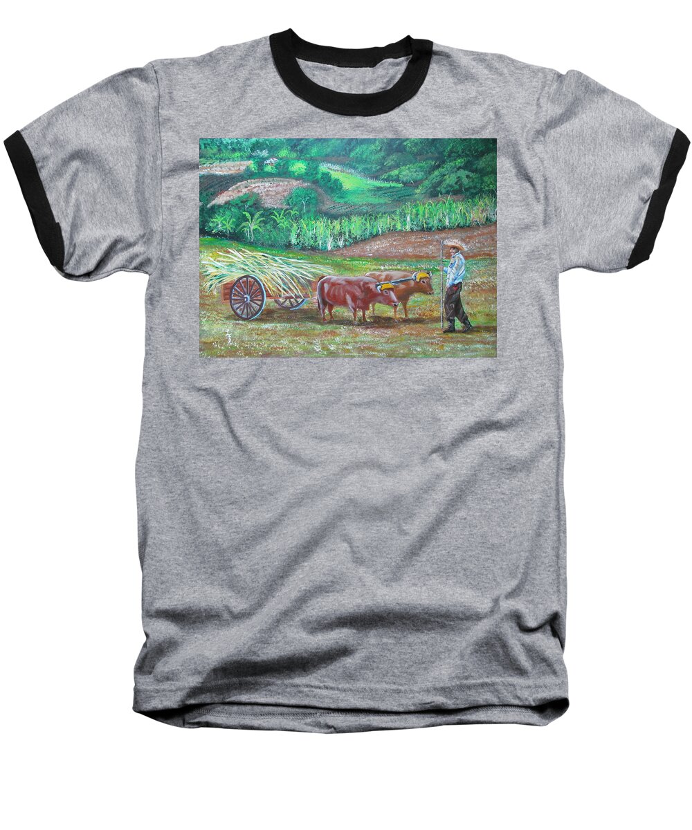 Finca Baseball T-Shirt featuring the painting El Paraiso Del Campesino by Luis F Rodriguez