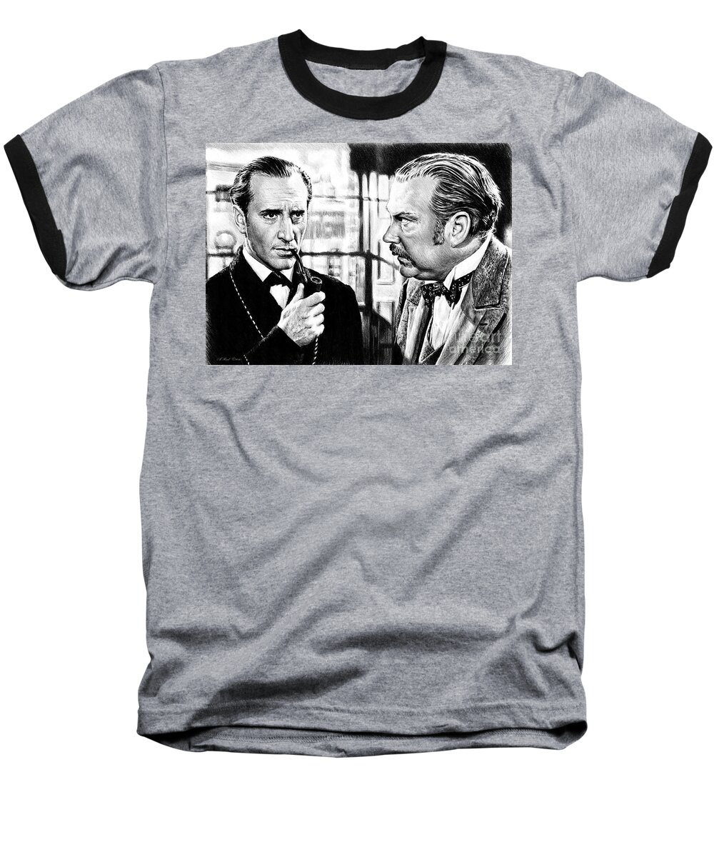 Sherlock Holmes Baseball T-Shirt featuring the drawing Elementary my dear Watson by Andrew Read