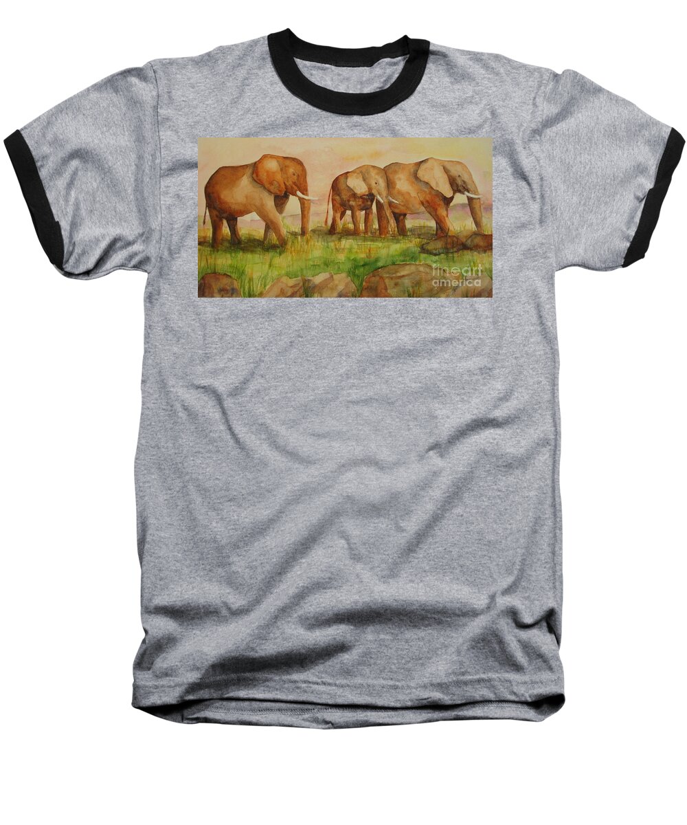 Elephant Baseball T-Shirt featuring the painting Elephant Parade by Vicki Housel