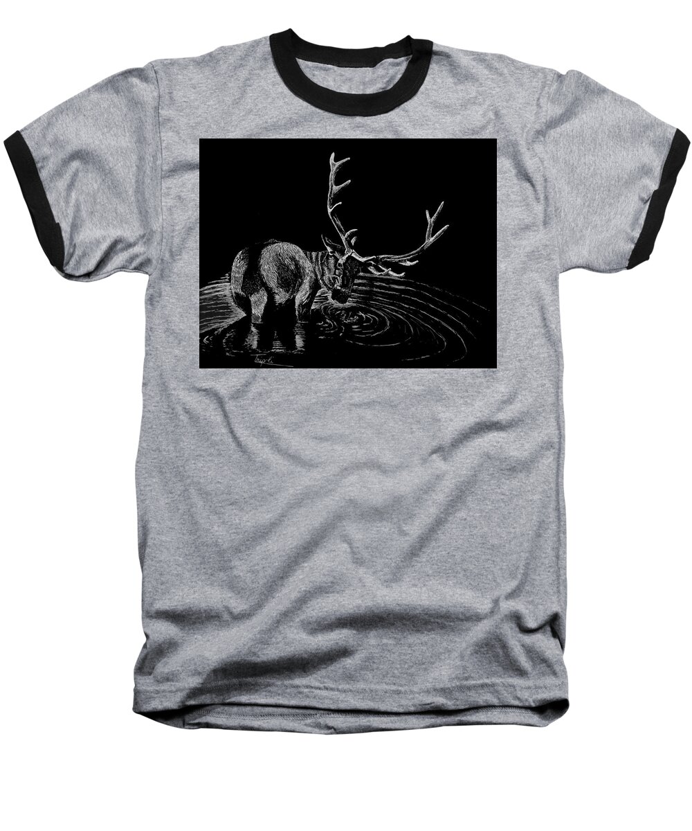 Wildlife Baseball T-Shirt featuring the drawing Elk by Lawrence Tripoli