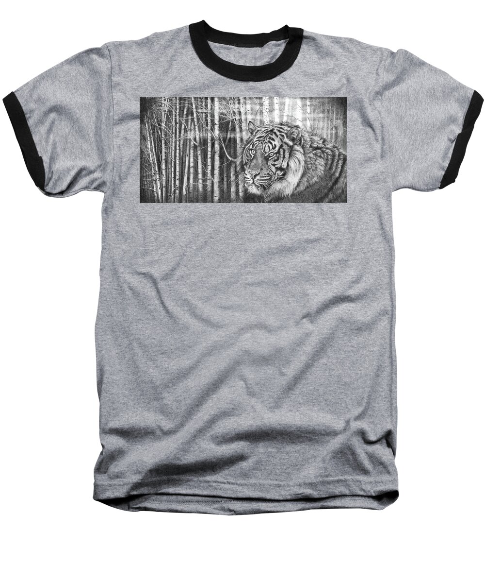Tiger Baseball T-Shirt featuring the drawing Elusive Nature by Peter Williams