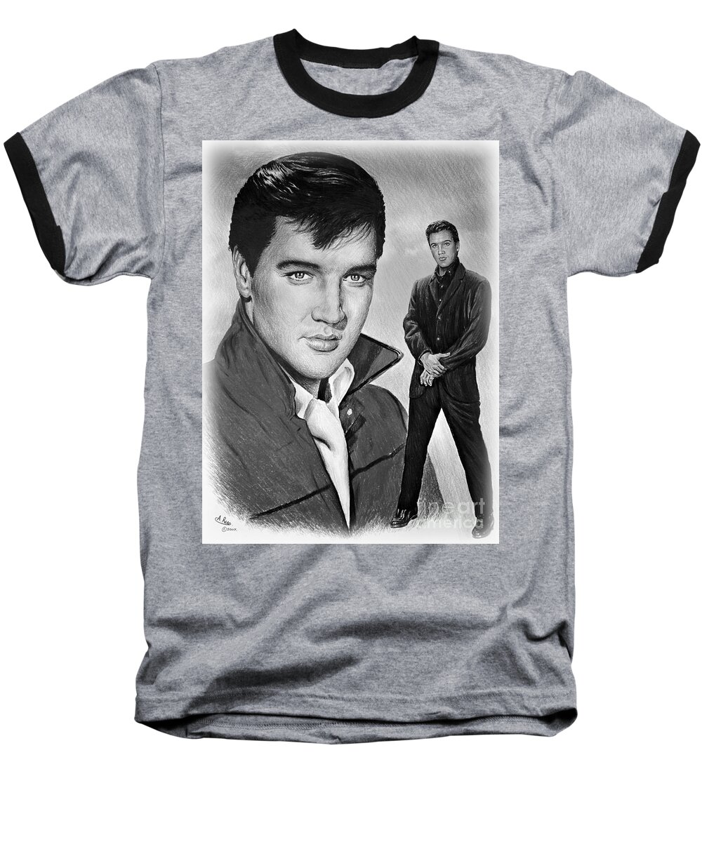 Elvis Baseball T-Shirt featuring the drawing Elvis Roustabout by Andrew Read