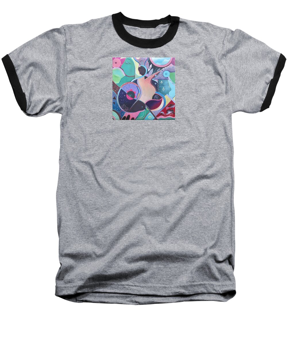 Abstract Baseball T-Shirt featuring the painting Embrace by Helena Tiainen