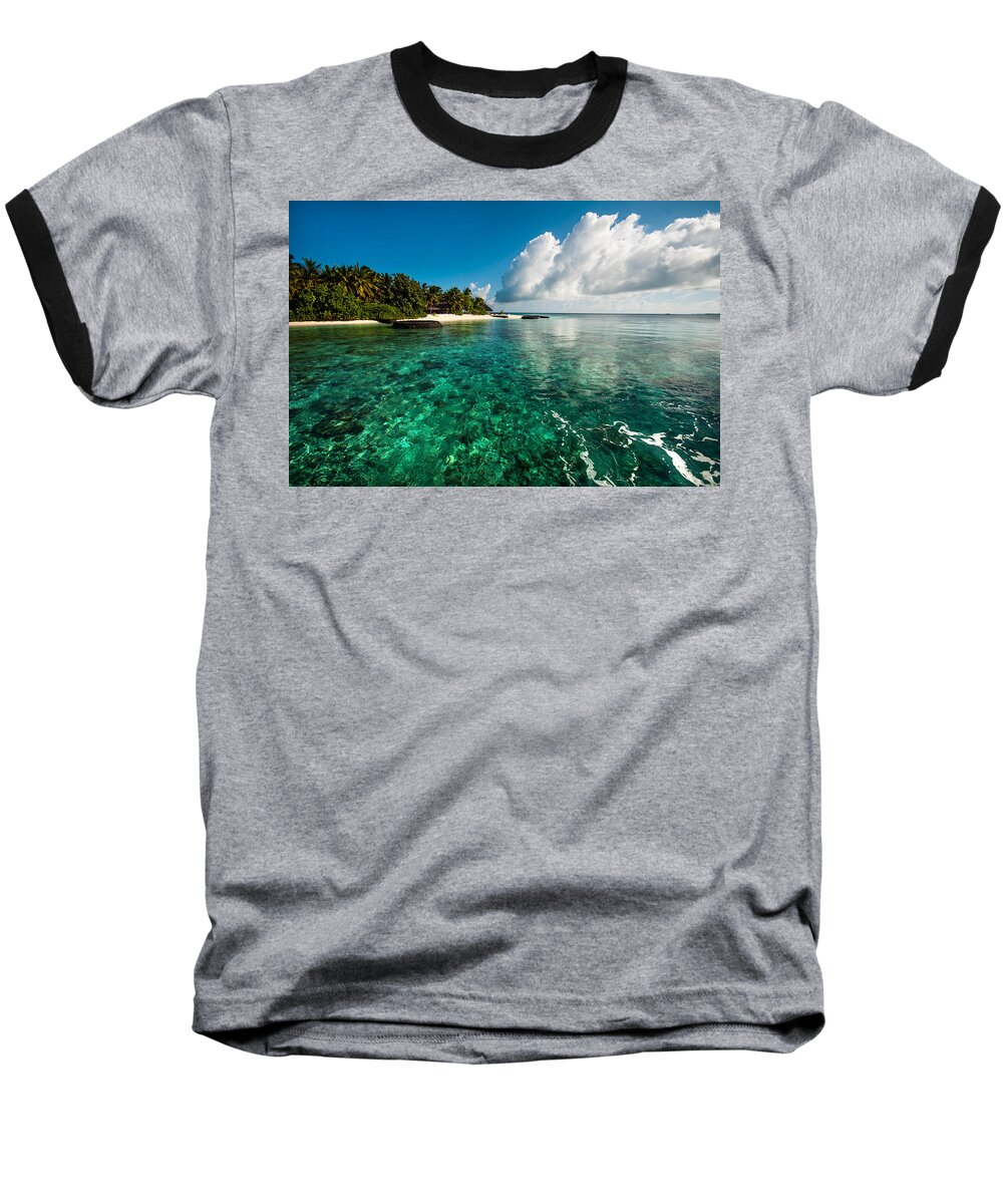 Tropic Baseball T-Shirt featuring the photograph Emerald Purity. Maldives by Jenny Rainbow