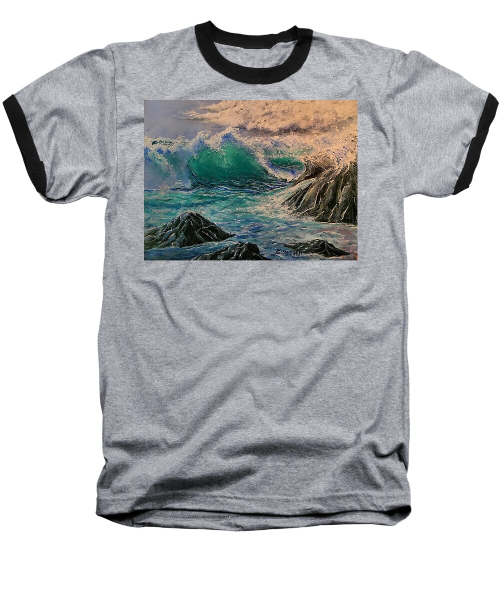 Sea Cliffs Baseball T-Shirt featuring the painting Emerald Sea by Esperanza Creeger