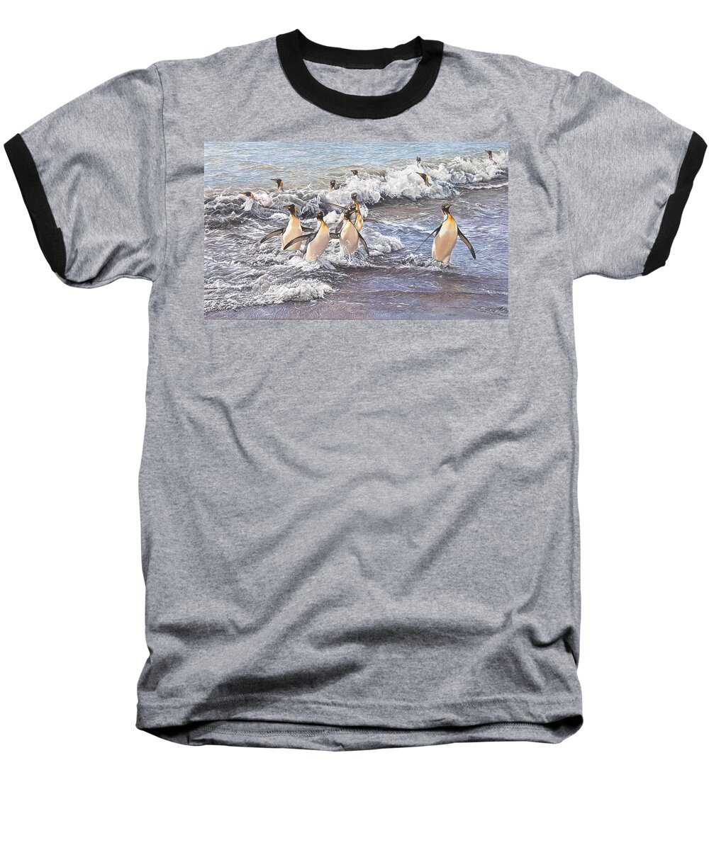 Wildlife Paintings Baseball T-Shirt featuring the painting Emperor Penguins by Alan M Hunt