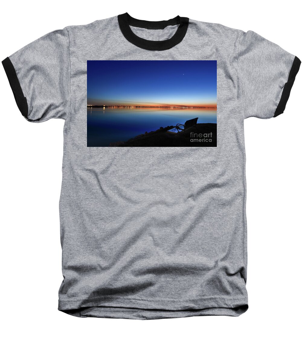 Sunset Baseball T-Shirt featuring the photograph Empty seat watching the moon by Paul Quinn