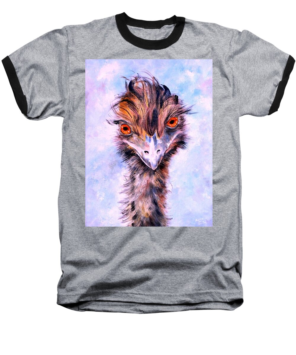 Emu Baseball T-Shirt featuring the painting Emu Eyes by Ryn Shell