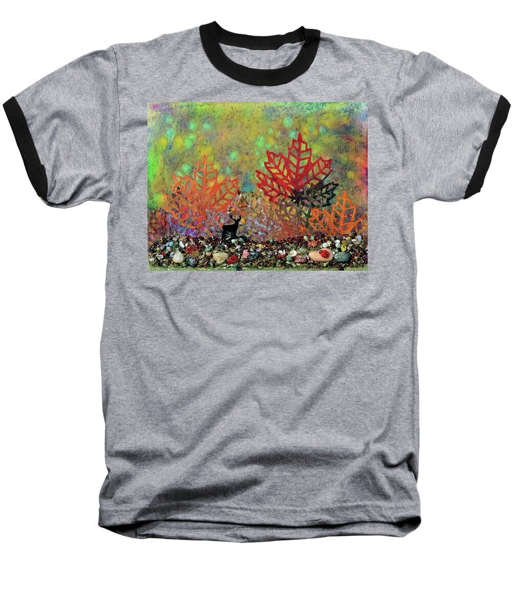 Enchanted Forest Baseball T-Shirt featuring the mixed media Enchanted Pathways by Donna Blackhall