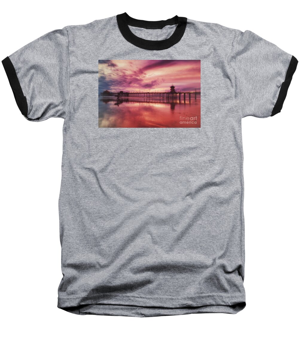 Pier Baseball T-Shirt featuring the photograph End of Days at the Pier by Susan Gary