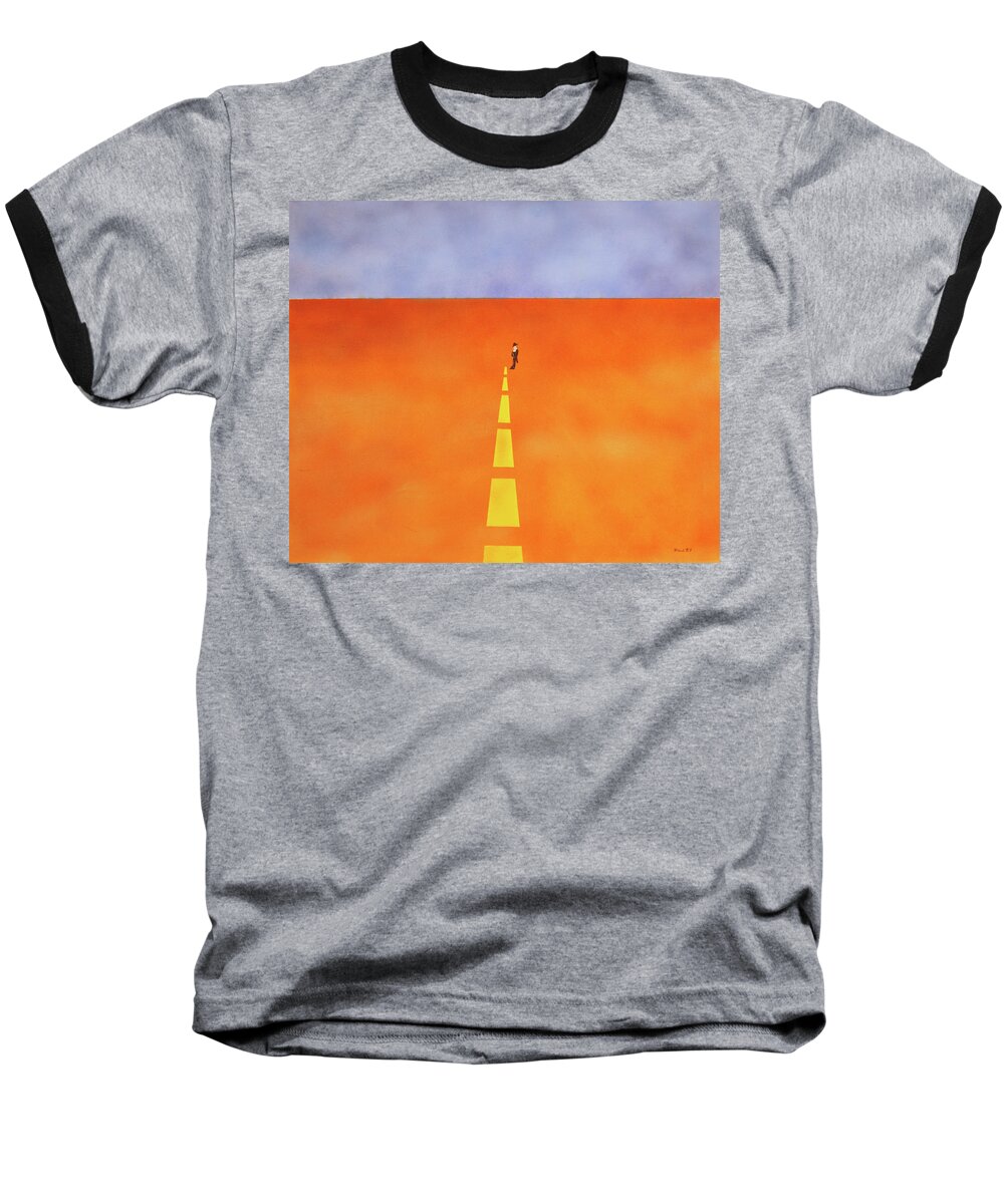 Surrealism Baseball T-Shirt featuring the painting End of the Line by Thomas Blood