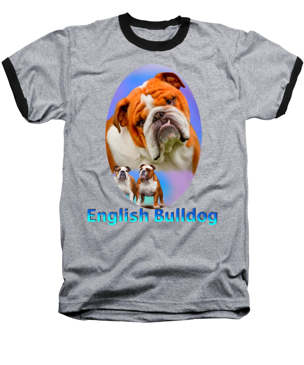 English Bulldog Baseball T-Shirt featuring the painting English Bulldog With Border by Becky Herrera