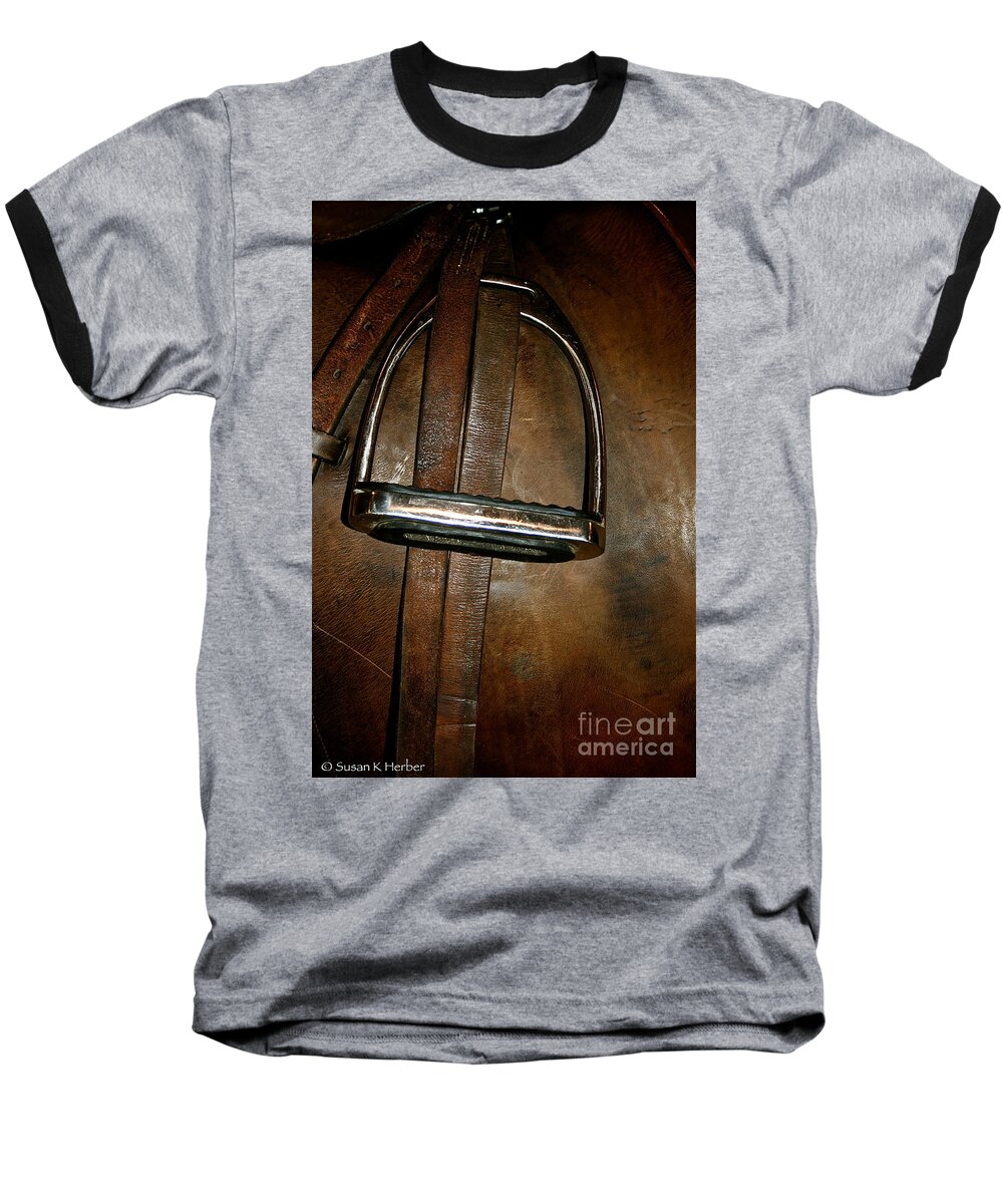 Horse Tack Baseball T-Shirt featuring the photograph English Leather by Susan Herber
