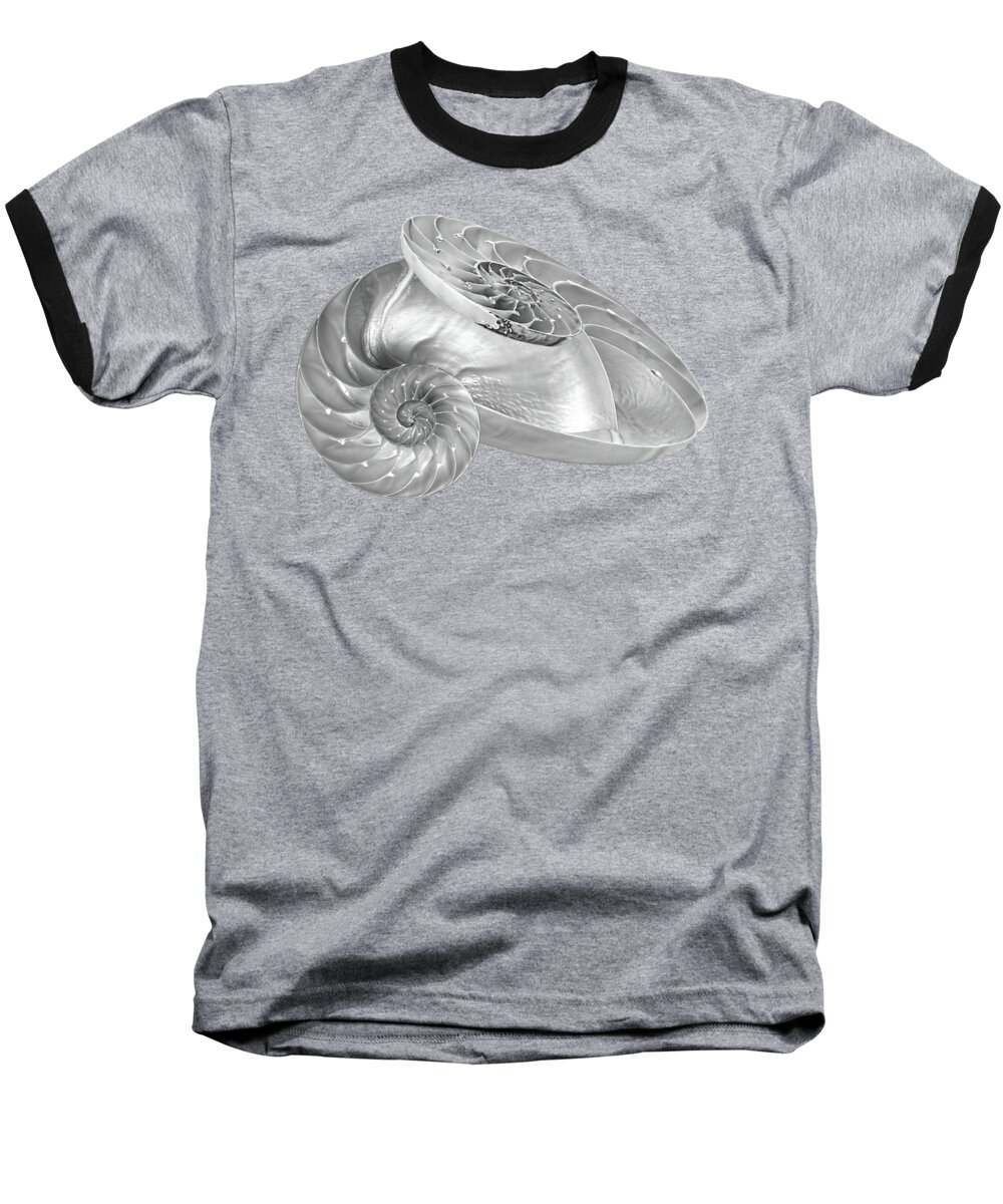 Black And White Sea Shell Baseball T-Shirt featuring the photograph Entwined Nautilus in Black and White by Gill Billington