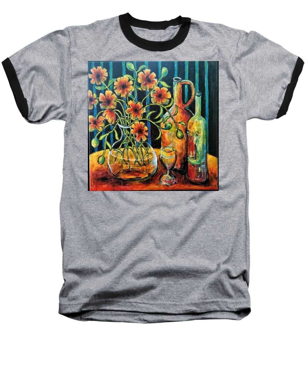 Poppy Baseball T-Shirt featuring the painting Entwining poppies by Jeremy Holton