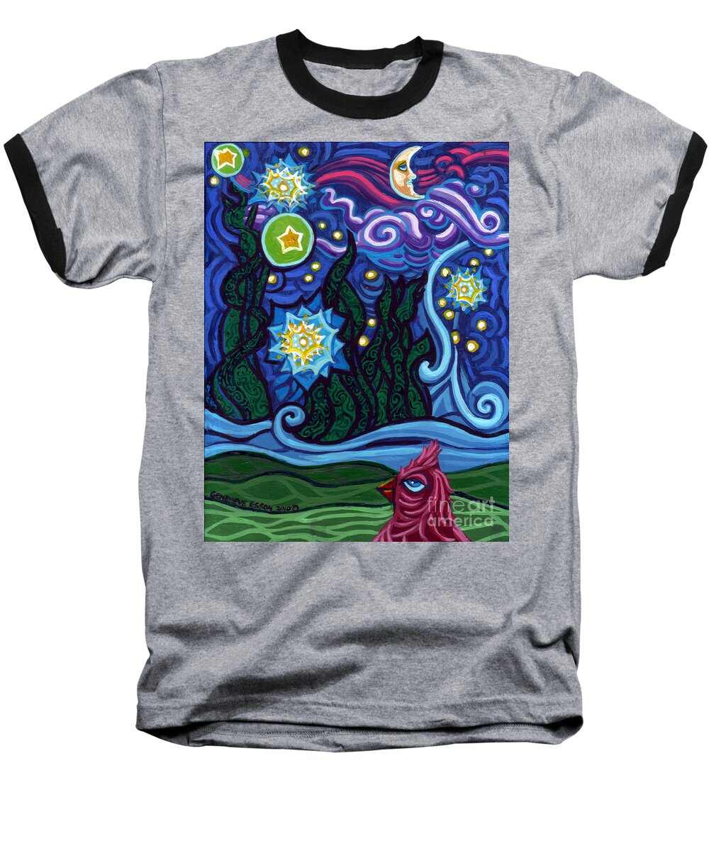Starry Night Baseball T-Shirt featuring the painting Etoile Noire Bleu by Genevieve Esson