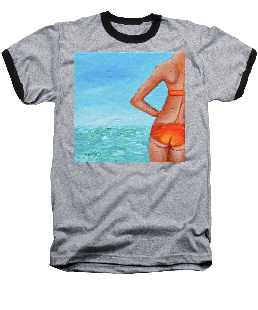 Bikini Baseball T-Shirt featuring the painting Exhale Softly by Donna Blackhall