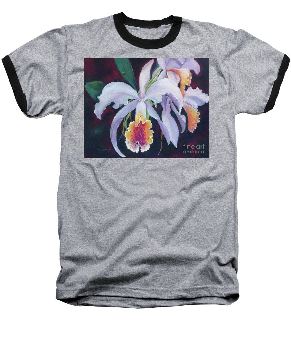 White Orchid Baseball T-Shirt featuring the painting Exotic White Orchid by Hilda Vandergriff