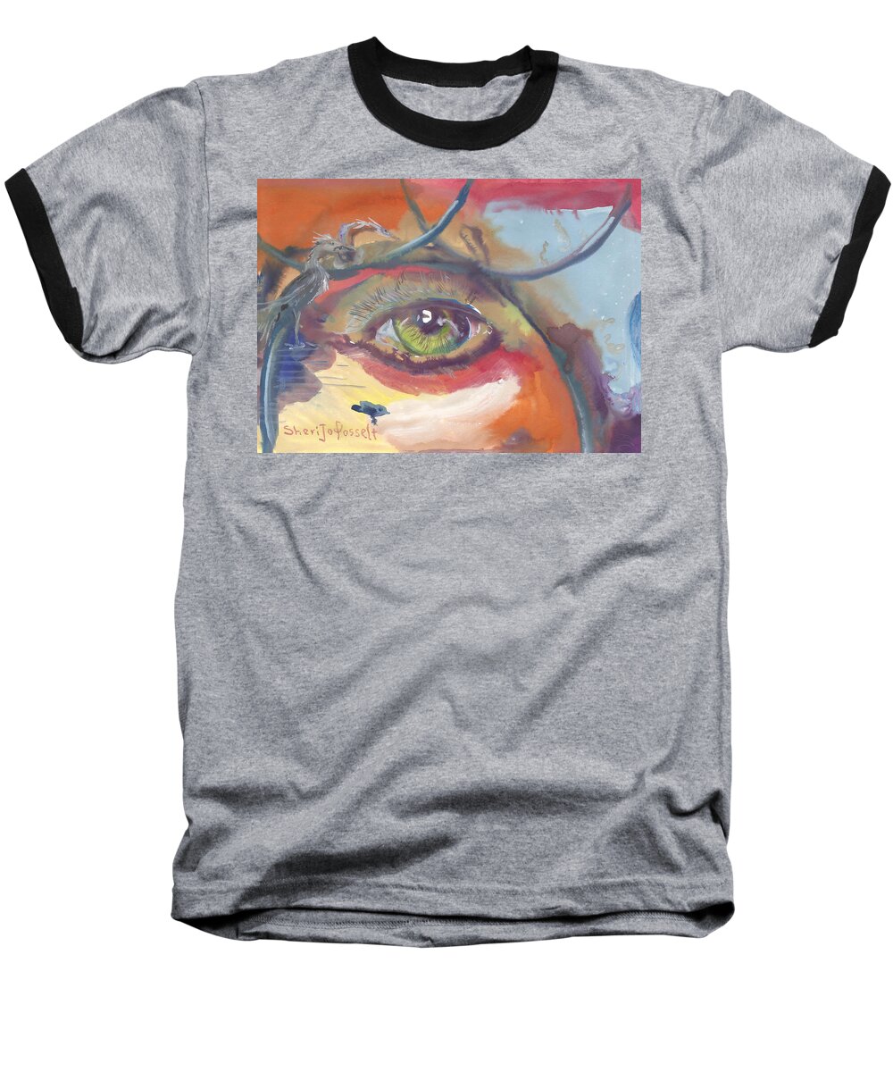 Eye See A Bird Baseball T-Shirt featuring the painting Eye See a Bird by Sheri Jo Posselt