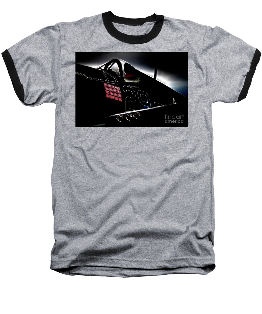 Transportation Baseball T-Shirt featuring the photograph F4U Corsair Six Fifties Sixteen Kills Dark by Gus McCrea