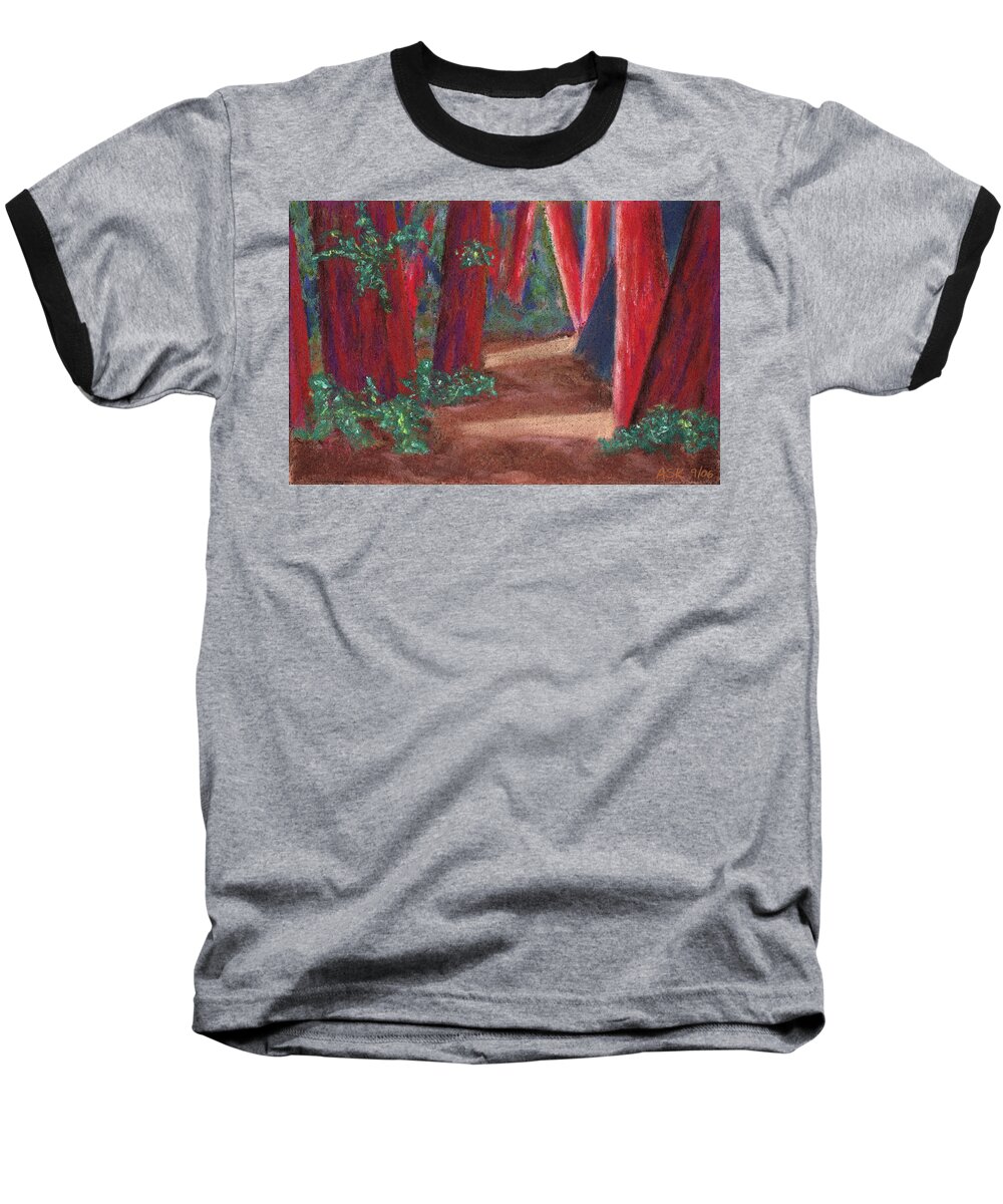 Art Baseball T-Shirt featuring the pastel Fairfax Redwoods by Anne Katzeff