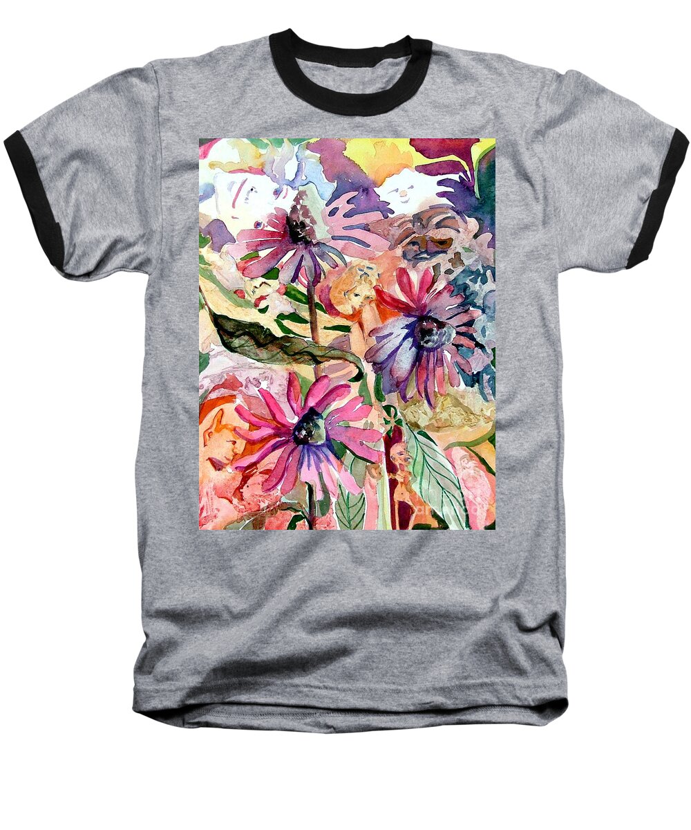 Daisy Baseball T-Shirt featuring the painting Fairy Land by Mindy Newman