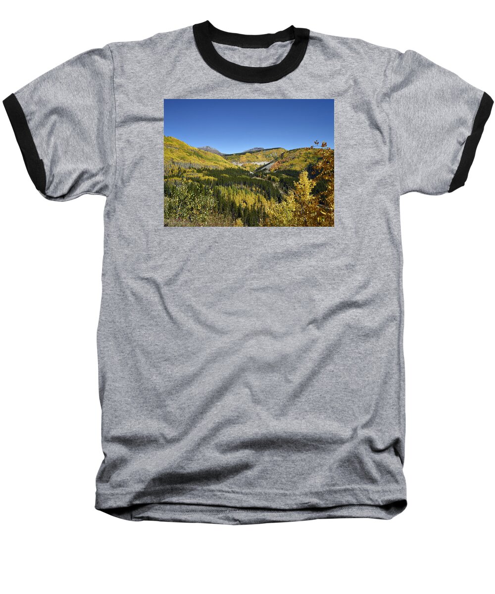 Carol M. Highsmith Baseball T-Shirt featuring the photograph Fall aspens in San Juan County in Colorado by Carol M Highsmith