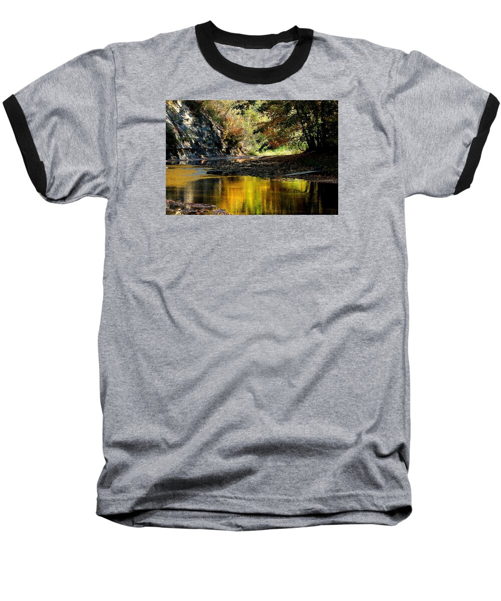 Autumn; Landscape; Creek; Autumn; Big Creek; Liberty Hollow; Ohio; Reflection; Baseball T-Shirt featuring the photograph Fall at Big Creek by Bruce Patrick Smith