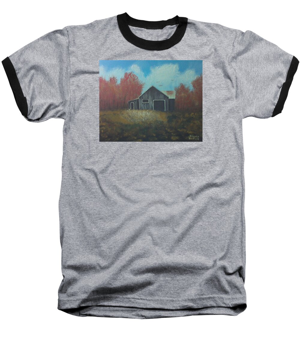 Trees Baseball T-Shirt featuring the painting Autumn Barn by Brenda Bonfield
