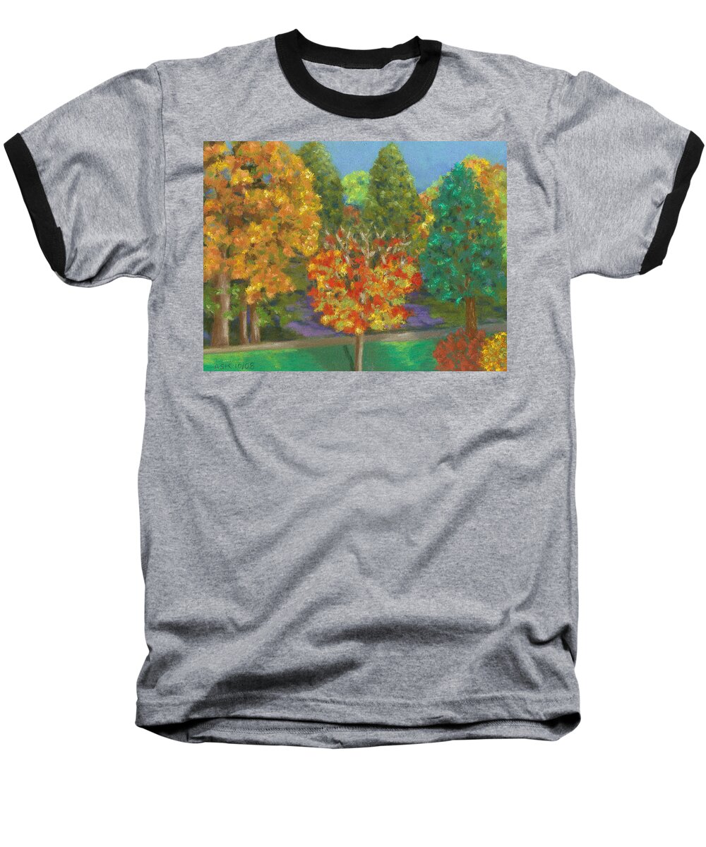 Kripalu Baseball T-Shirt featuring the pastel Fall Comfort by Anne Katzeff
