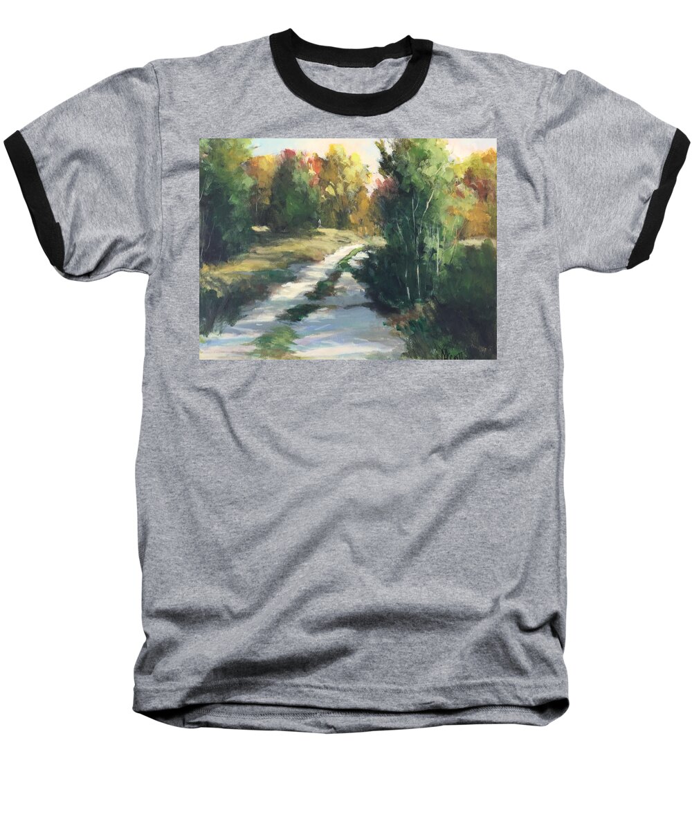 Fall Trees Baseball T-Shirt featuring the painting Fall Shadows by Mary Scott