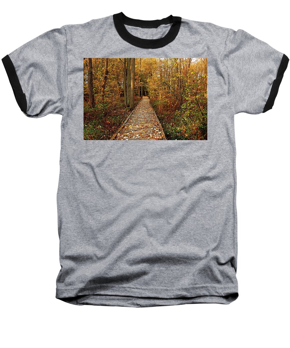 Boardwalk Baseball T-Shirt featuring the photograph Fall Walk by Debbie Oppermann
