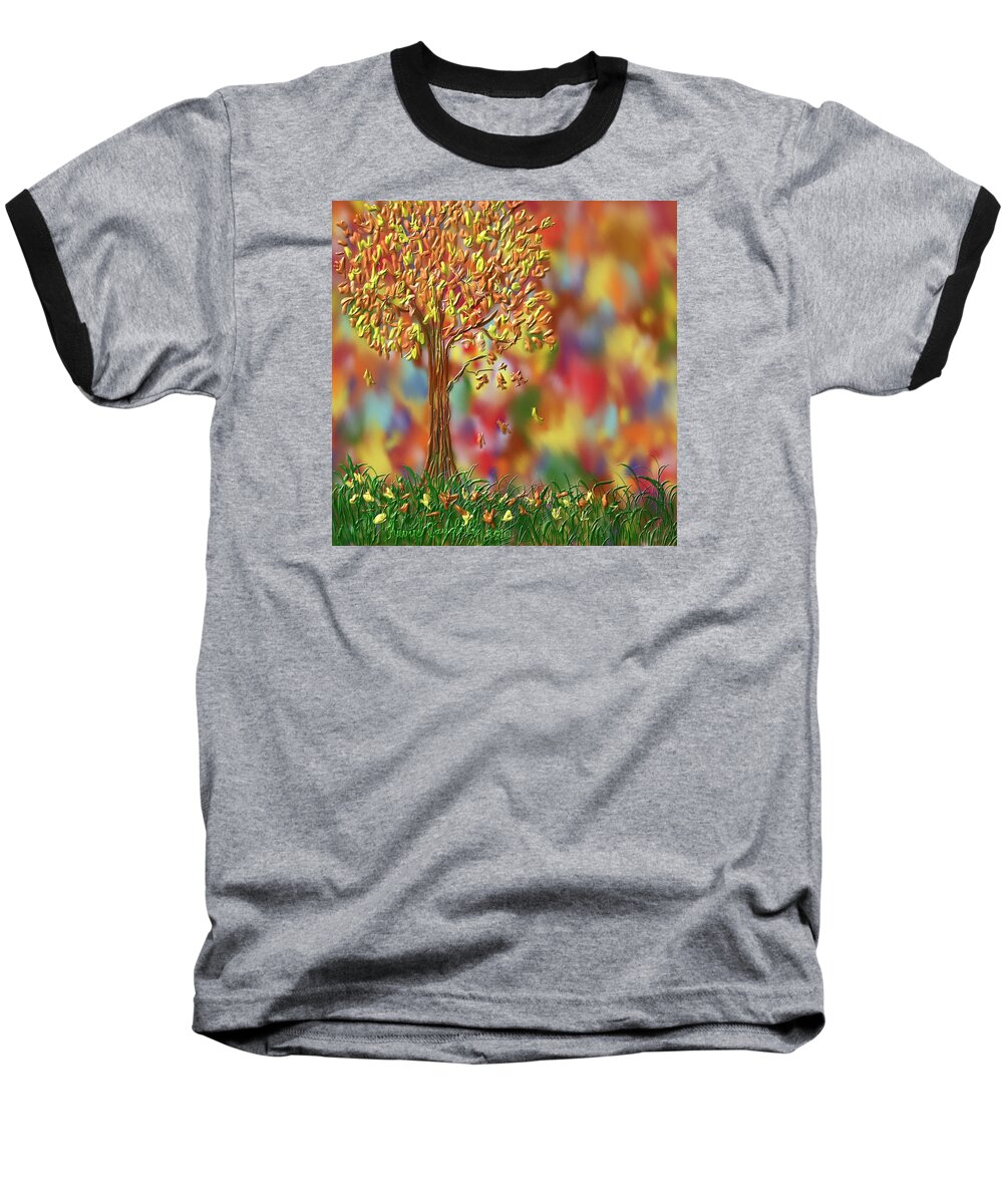 Tree Baseball T-Shirt featuring the painting Falling leaves by Kevin Caudill