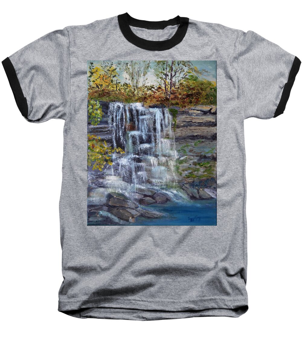 Rock Glen Baseball T-Shirt featuring the painting Falls at Rock Glen by Peggy King
